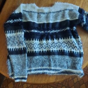 Zara girls shag pull knit winter crewneck popover holiday plush sweater cream